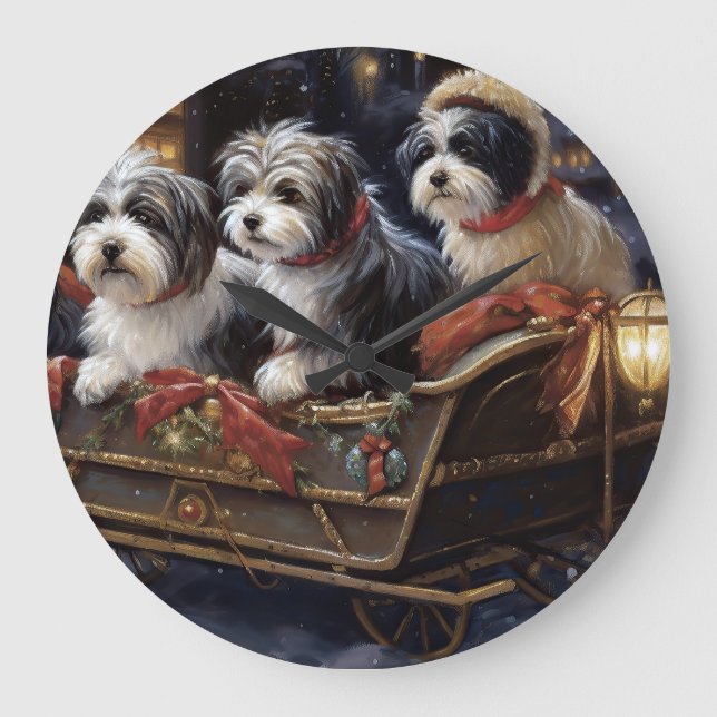 Havanese Christmas Festive Season  Large Clock (Front)