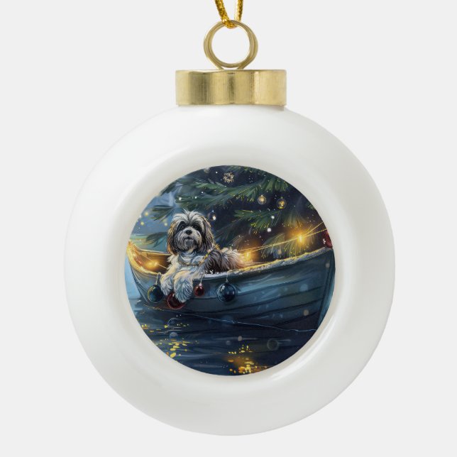 Havanese Christmas Festive Voyage Ceramic Ball Christmas Ornament (Front)