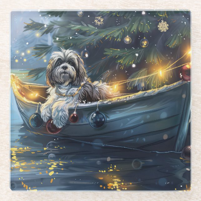 Havanese Christmas Festive Voyage Glass Coaster (Front)