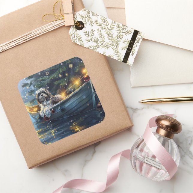 Havanese Christmas Festive Voyage Square Sticker (Gifting)