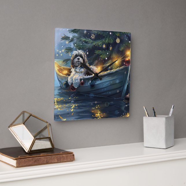 Havanese Christmas Festive Voyage Square Wall Clock (Office)