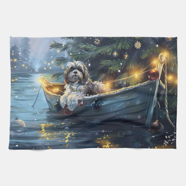 Havanese Christmas Festive Voyage Tea Towel (Horizontal)