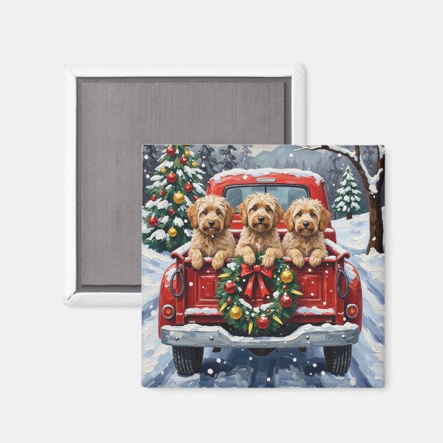 Havanese Christmas Red Truck Holiday Magnet (Front/Back)