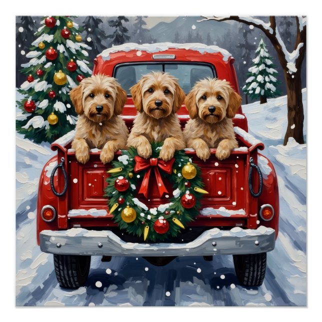 Havanese Christmas Red Truck Holiday Poster (Front)