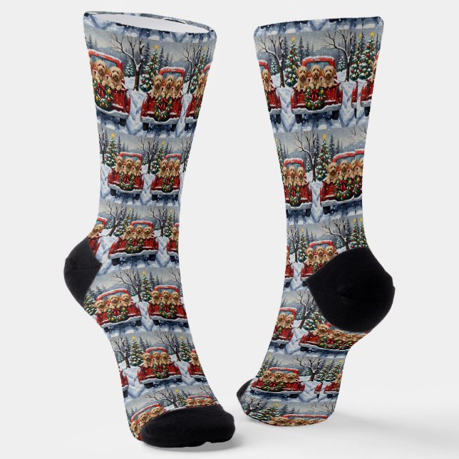 Havanese Christmas Red Truck Holiday Socks (Angled)
