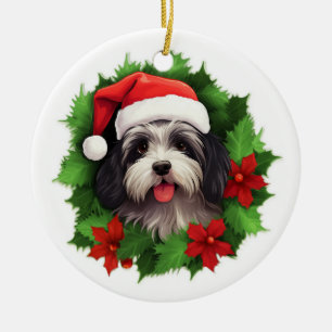 Havanese Christmas wreath Ceramic Tree Decoration