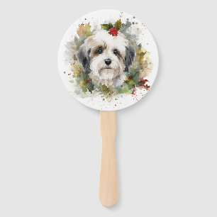 Havanese Christmas Wreath Festive Pup Hand Fan