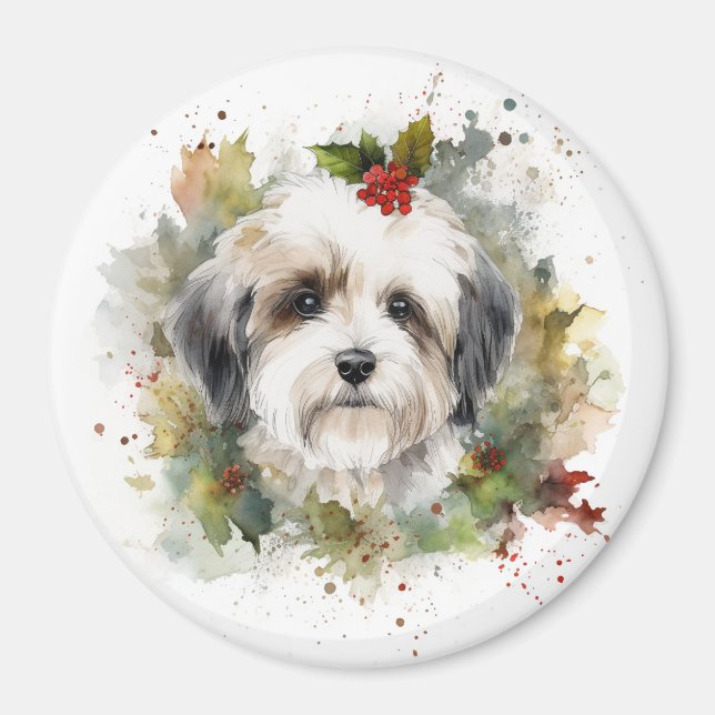 Havanese Christmas Wreath Festive Pup Magnet (Front)