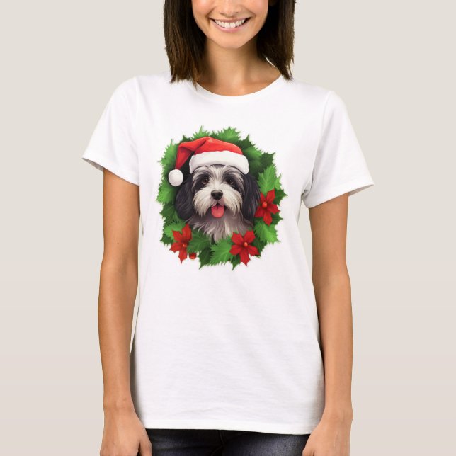 Havanese Christmas wreath T-Shirt (Front)