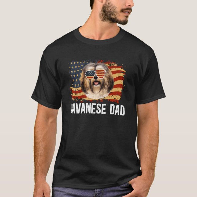 Havanese Dad US Flag Dad of A Havanese Father Long T-Shirt (Front)