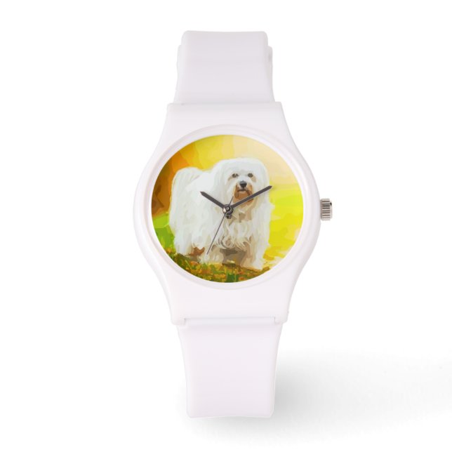 Havanese Dog Bichon Portrait Painting Watch (Front)