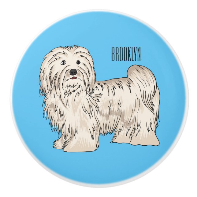 Havanese dog cartoon illustration ceramic knob (Front)