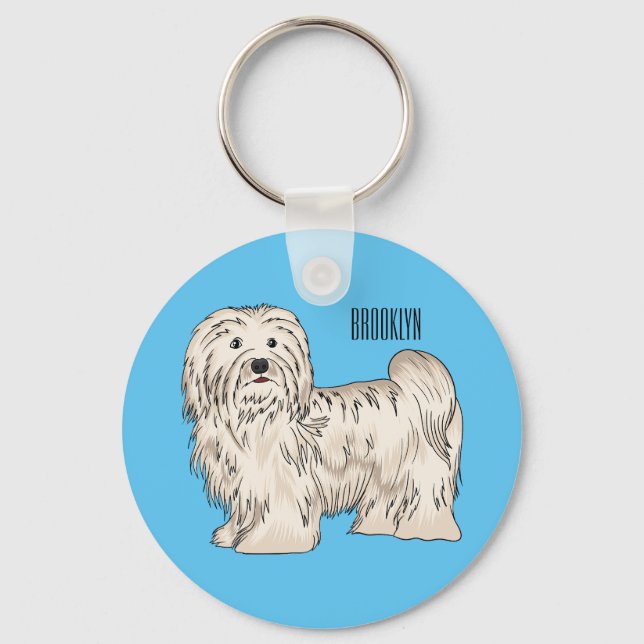Havanese dog cartoon illustration key ring (Front)