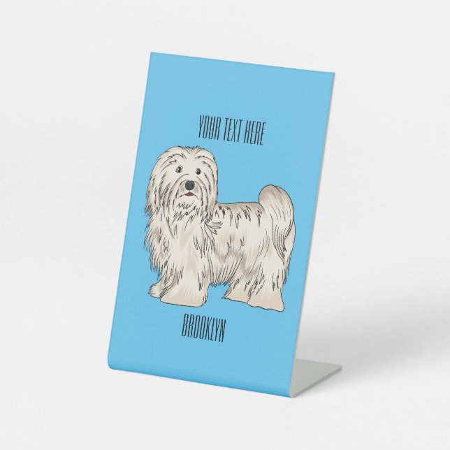 Havanese dog cartoon illustration pedestal sign (Front)