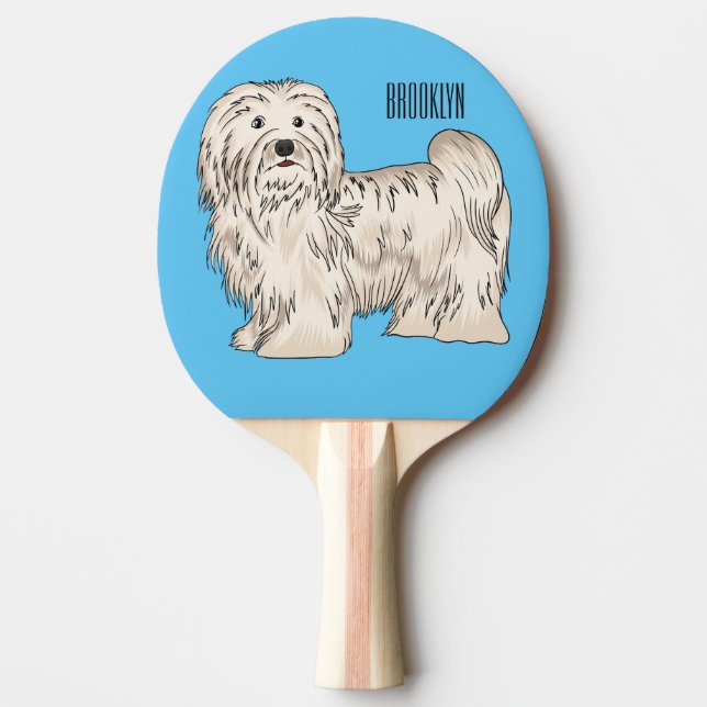 Havanese dog cartoon illustration ping pong paddle (Front)