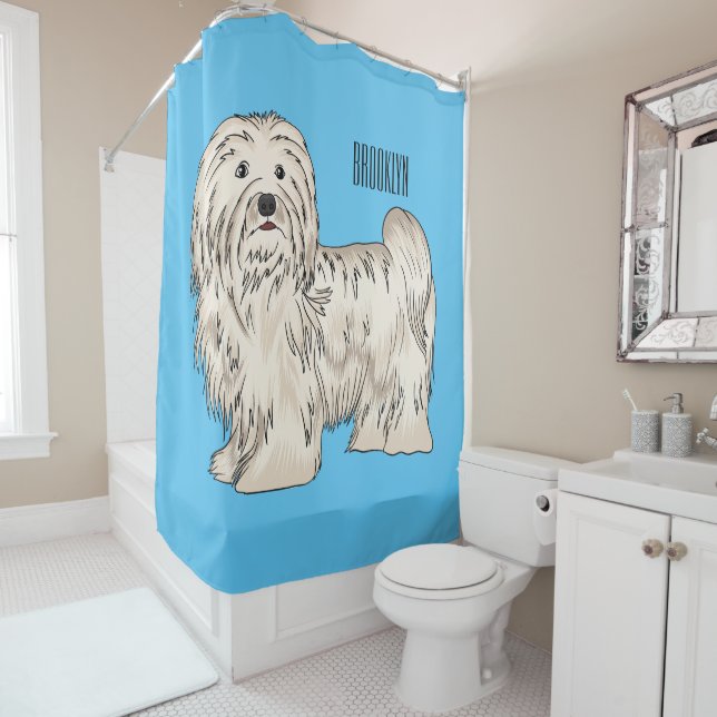 Havanese dog cartoon illustration shower curtain (In Situ)