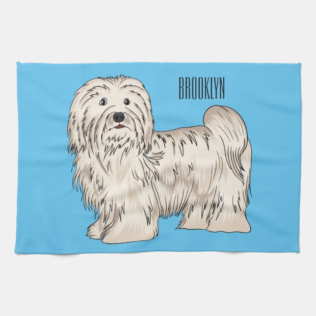 Havanese dog cartoon illustration  tea towel (Horizontal)