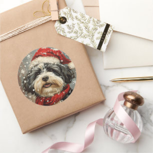 Havanese dog Christmas  Classic Round Sticker