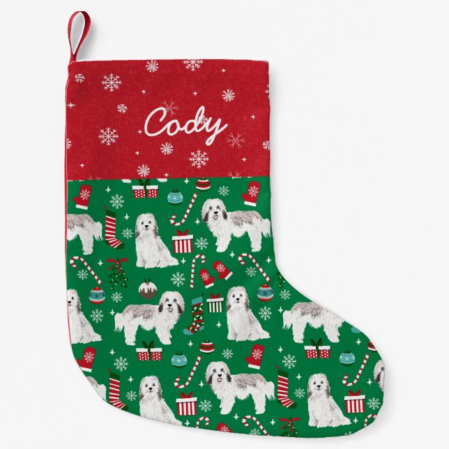 Havanese Dog Christmas custom name Small Christmas Stocking (Front)