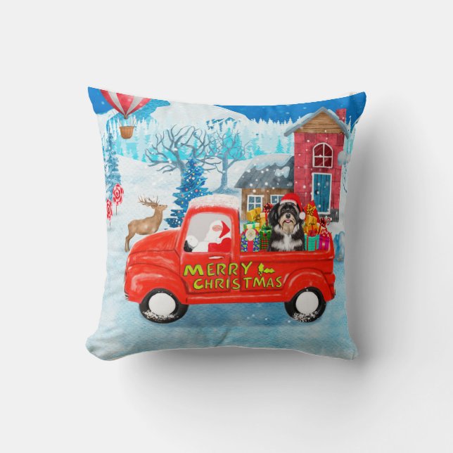 Havanese Dog Christmas Delivery Truck Snow Cushion (Front)