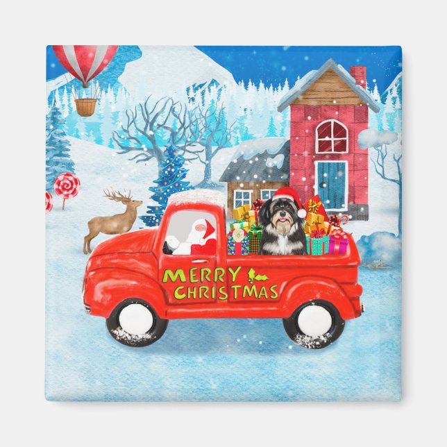 Havanese Dog Christmas Delivery Truck Snow Magnet (Front)