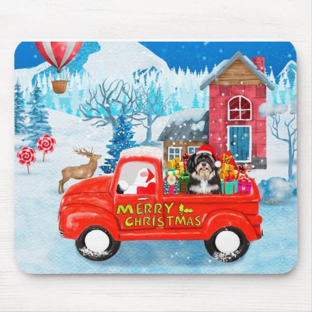 Havanese Dog Christmas Delivery Truck Snow  Mouse Mat (Front)
