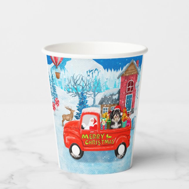 Havanese Dog Christmas Delivery Truck Snow  Paper Cups (Back)