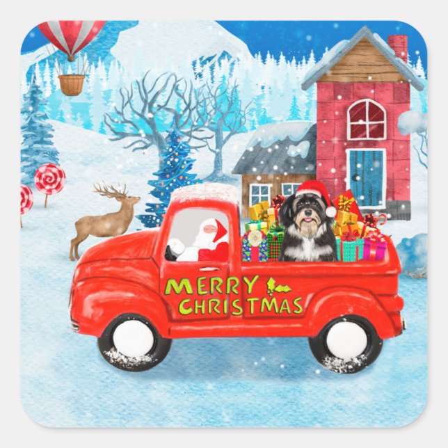 Havanese Dog Christmas Delivery Truck Snow Square Sticker (Front)