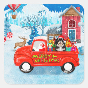 Havanese Dog Christmas Delivery Truck Snow Square Sticker