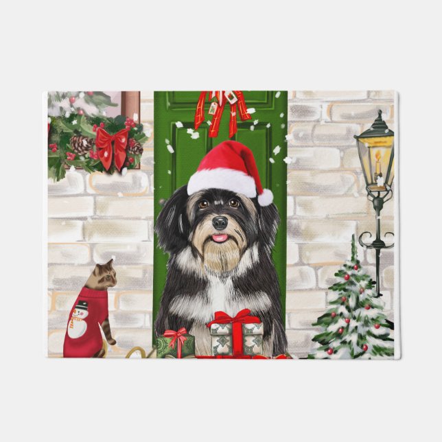 Havanese Dog Christmas Doormat (Front)