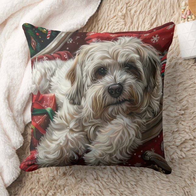 Havanese Dog Christmas Festive Cushion (Blanket)