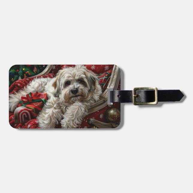 Havanese Dog Christmas Festive Luggage Tag (Front Horizontal)
