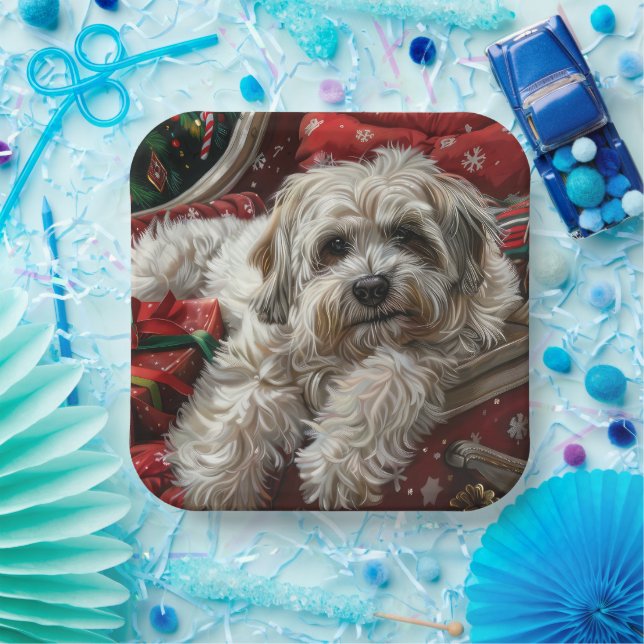Havanese Dog Christmas Festive Paper Plate (Party)