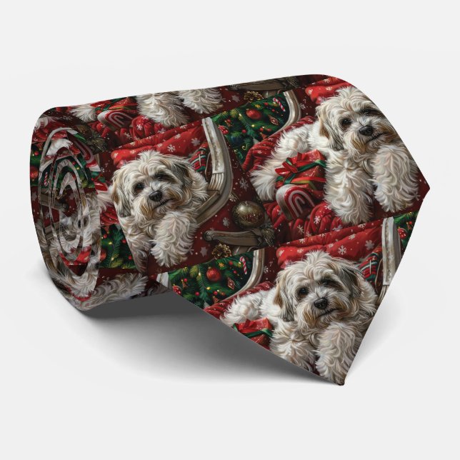 Havanese Dog Christmas Festive Tie (Rolled)