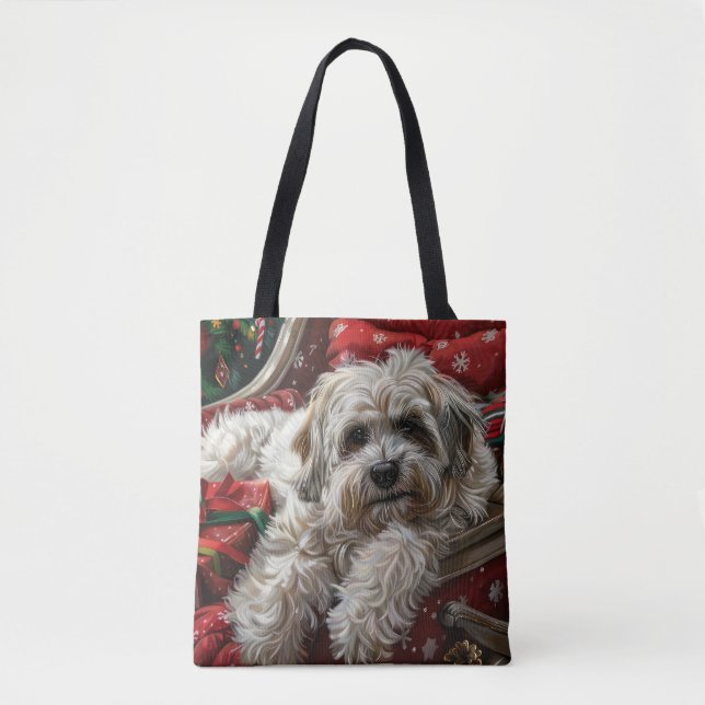 Havanese Dog Christmas Festive Tote Bag (Front)