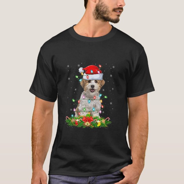 Havanese Dog Christmas Lights Funny Santa Hat Xmas T-Shirt (Front)