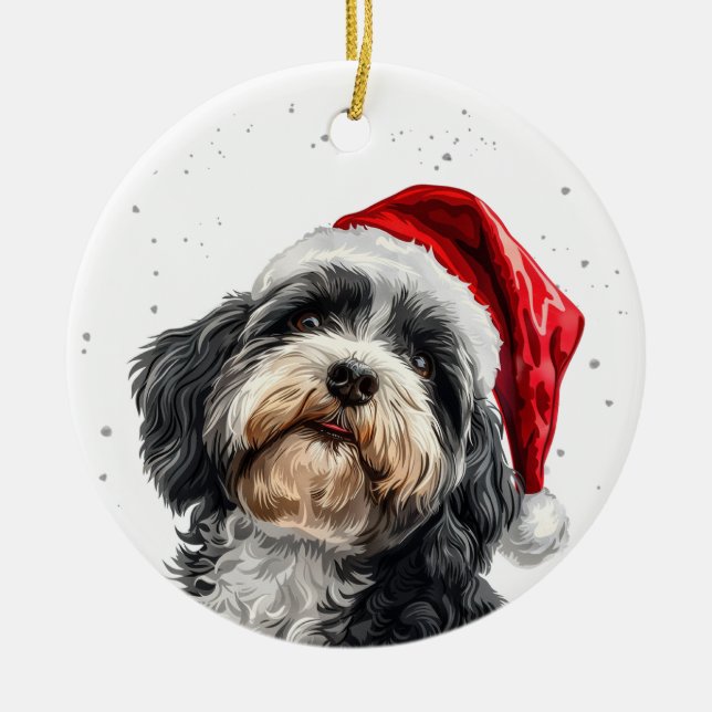 Havanese Dog Christmas Personalized Ceramic Tree Decoration (Front)
