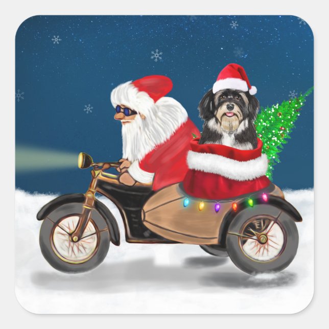 Havanese Dog Christmas Santa Claus  Square Sticker (Front)