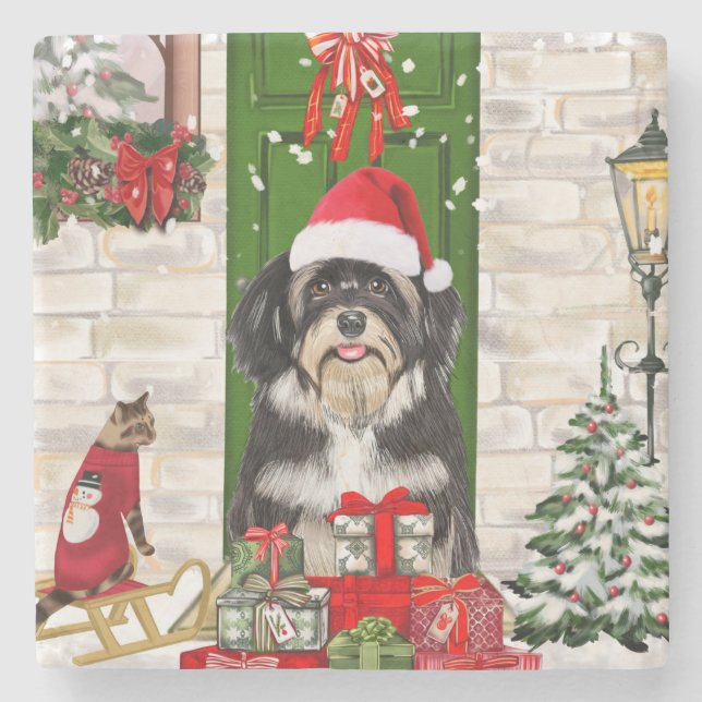 Havanese Dog Christmas   Stone Coaster (Front)