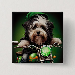 Havanese Dog Driving Bike St. Patrick's Day 15 Cm Square Badge