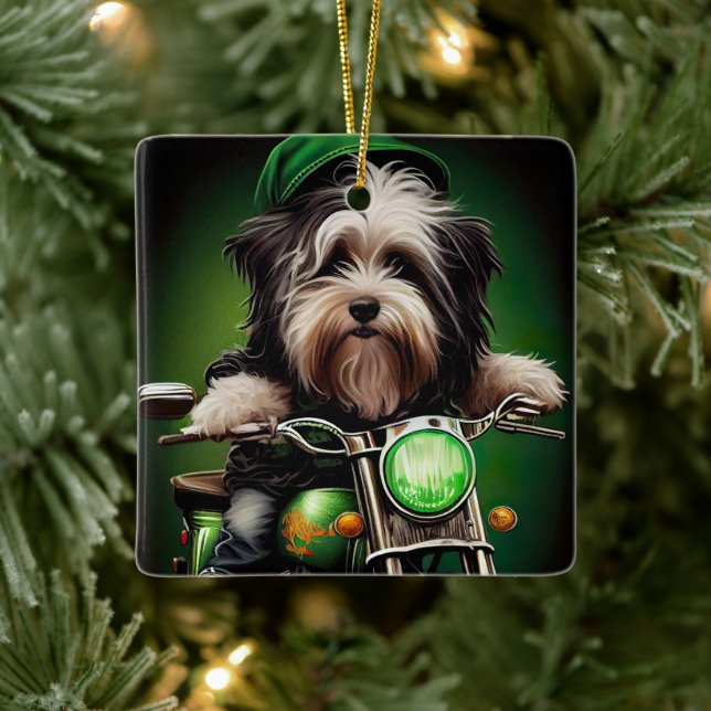 Havanese Dog Driving Bike St. Patrick's Day  Ceramic Ornament (Tree)