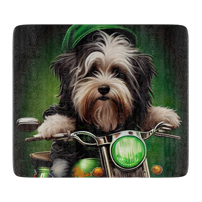 Havanese Dog Driving Bike St. Patrick's Day Cutting Board (Front)