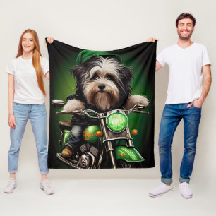 Havanese Dog Driving Bike St. Patrick's Day Fleece Blanket