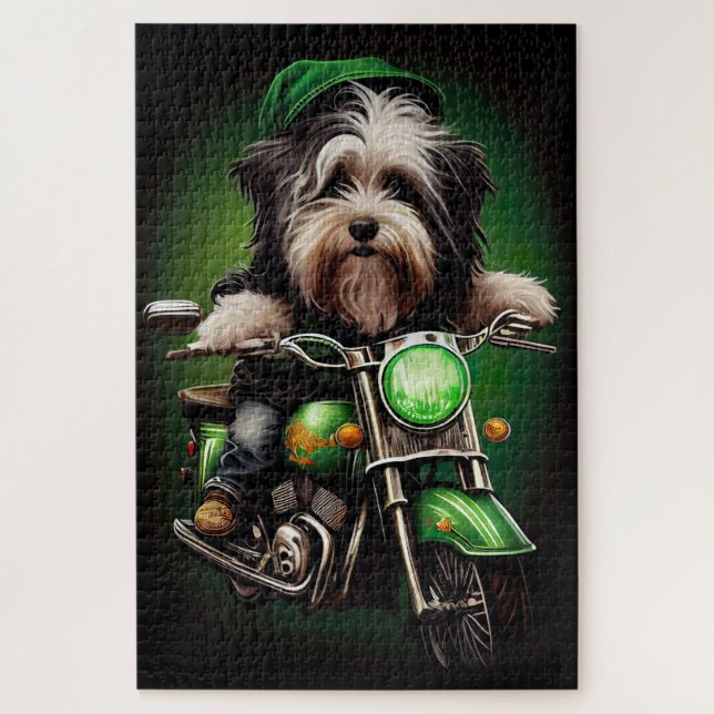 Havanese Dog Driving Bike St. Patrick's Day Jigsaw Puzzle (Vertical)