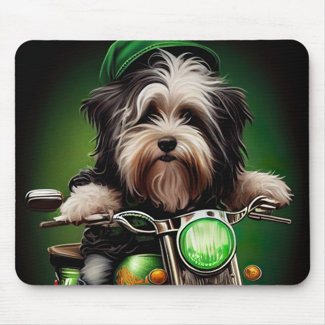 Havanese Dog Driving Bike St. Patrick's Day Mouse Mat (Front)