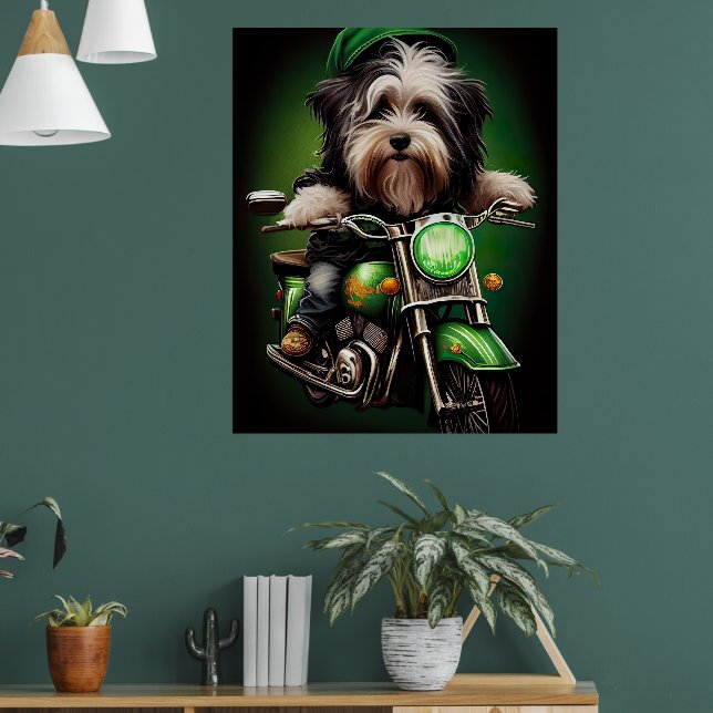 Havanese Dog Driving Bike St. Patrick's Day Poster (Living Room 1)