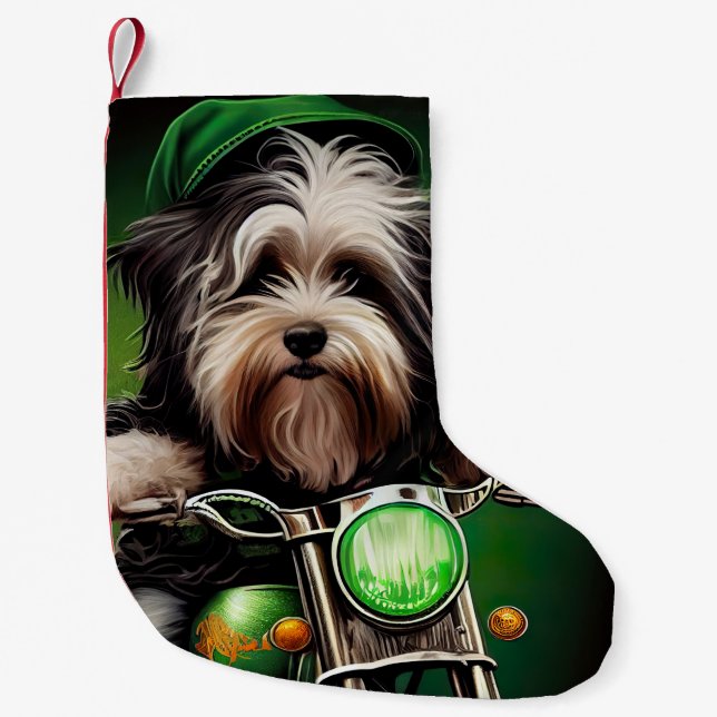 Havanese Dog Driving Bike St. Patrick's Day Small Christmas Stocking (Front)