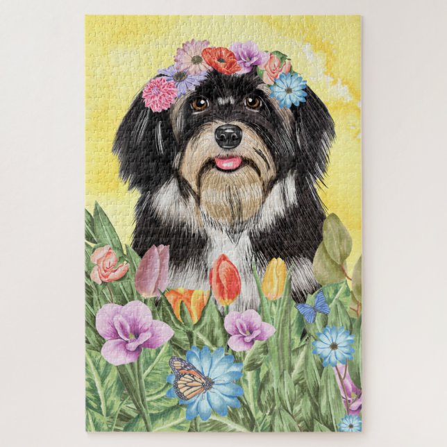 Havanese Dog Flowers Jigsaw Puzzle (Vertical)