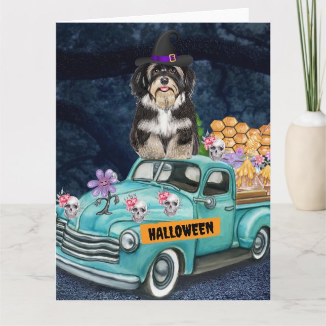 Havanese Dog Halloween Truck Scary Night  Card (Front)