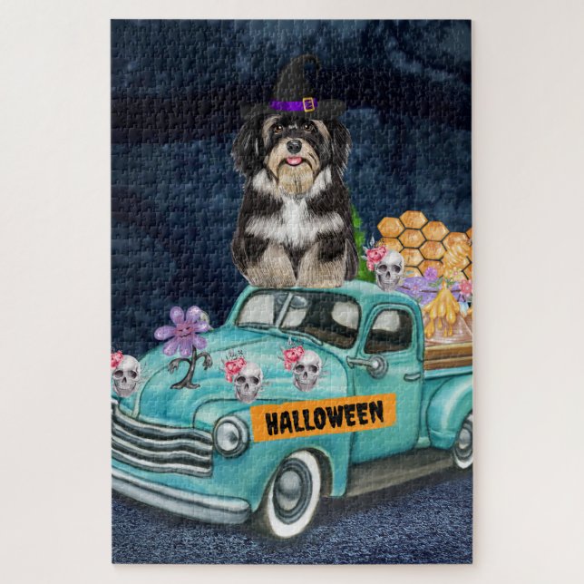 Havanese Dog Halloween Truck Scary Night  Jigsaw Puzzle (Vertical)